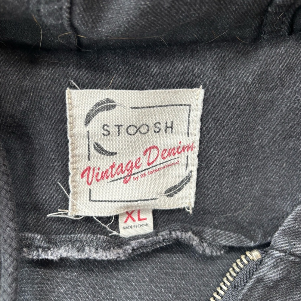 Stoosh Vintage Denim Black Hooded Zip-Up Jacket XL - Picture 2 of 9